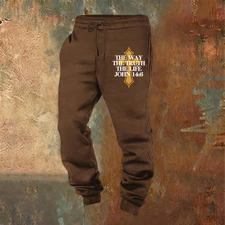 Christianartworkshop Johannes Vers mit Kreuz Jogginghose: Ideal für Kirche & Freizeit - Braun - 2XL - image 16