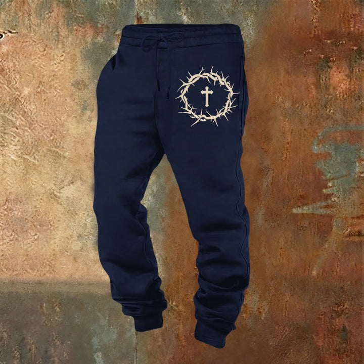 Christianartworkshop Dornenkrone & Kreuz Jogginghose: Komfort vereint mit erlösender Gnade - Marineblau - 2XL - image 20