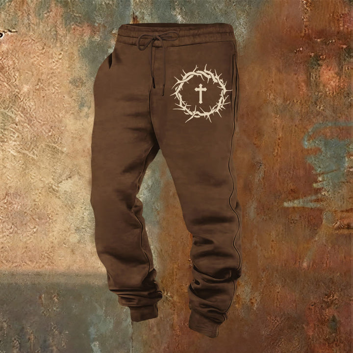 Christianartworkshop Dornenkrone & Kreuz Jogginghose: Komfort vereint mit erlösender Gnade - Braun - 2XL - image 8