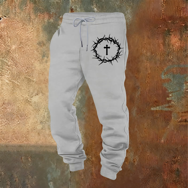 Christianartworkshop Dornenkrone & Kreuz Jogginghose: Komfort vereint mit erlösender Gnade - Hellgrau - 2XL - image 4