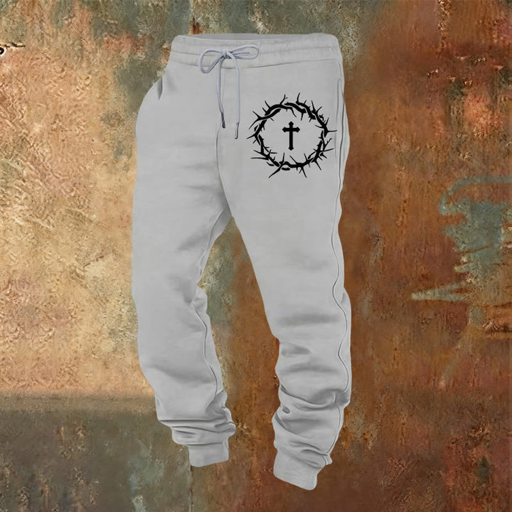 Christianartworkshop Dornenkrone & Kreuz Jogginghose: Komfort vereint mit erlösender Gnade - Hellgrau - 2XL - image 4
