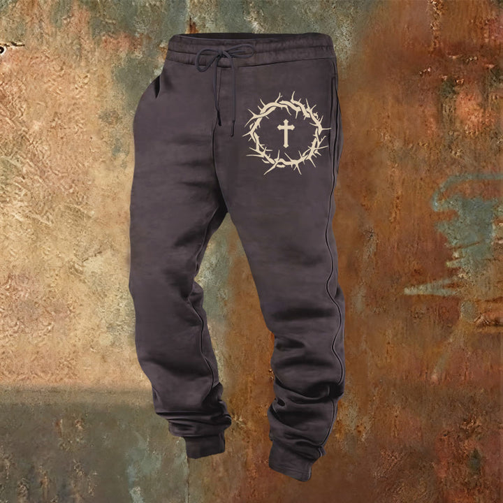 Christianartworkshop Dornenkrone & Kreuz Jogginghose: Komfort vereint mit erlösender Gnade - Dunkelgrau - 2XL - image 0