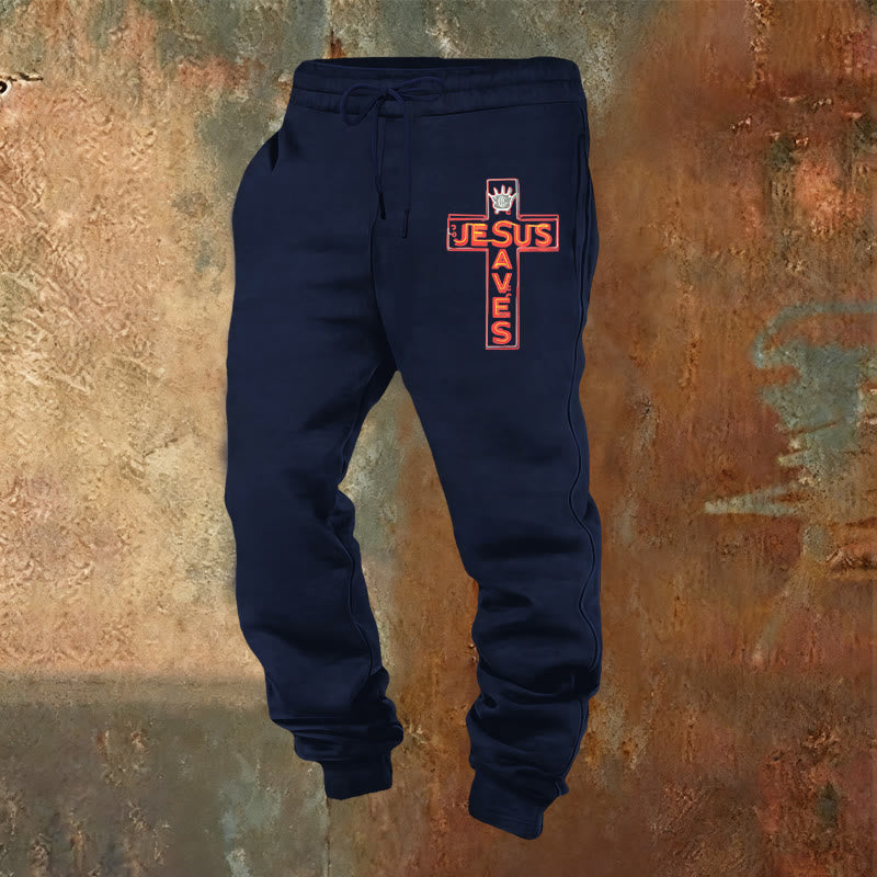Christianartworkshop Kreuz & „Jesus Saves“-Jogginghose: Alltagskleidung im Zeichen seines Versprechens - Marineblau - 2XL - image 0