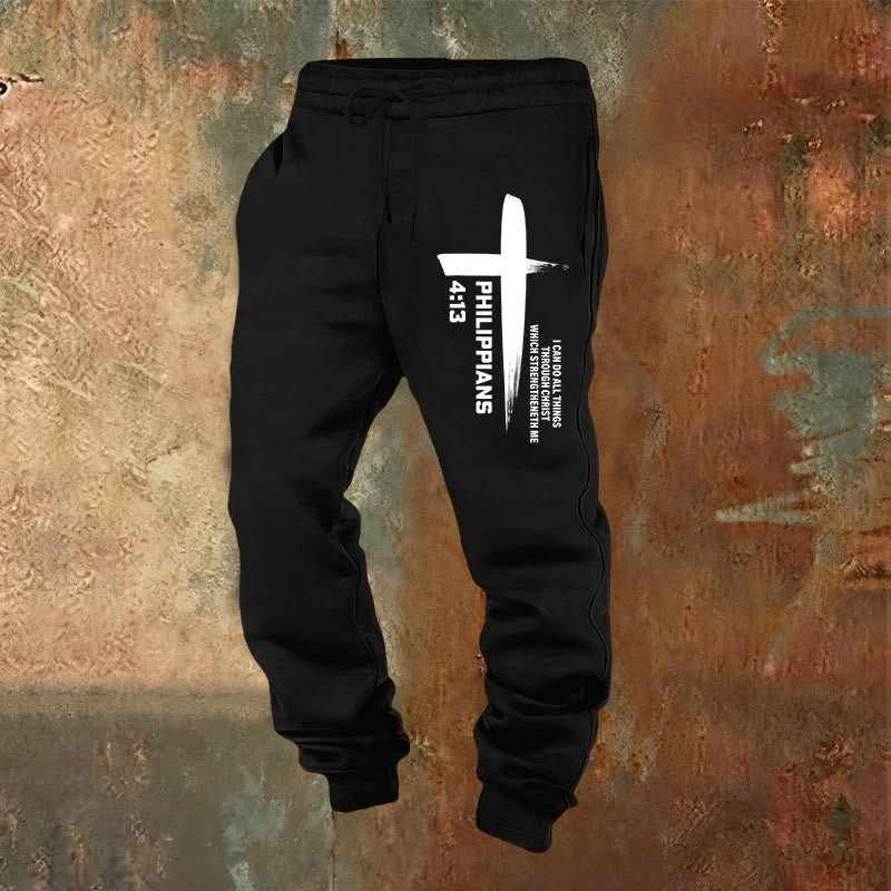 Christianartworkshop Ich kann alles tun Kreuz-Jogginghose: Alltagskleidung, die in Hoffnung verwurzelt ist - Schwarz - 2XL - image 0