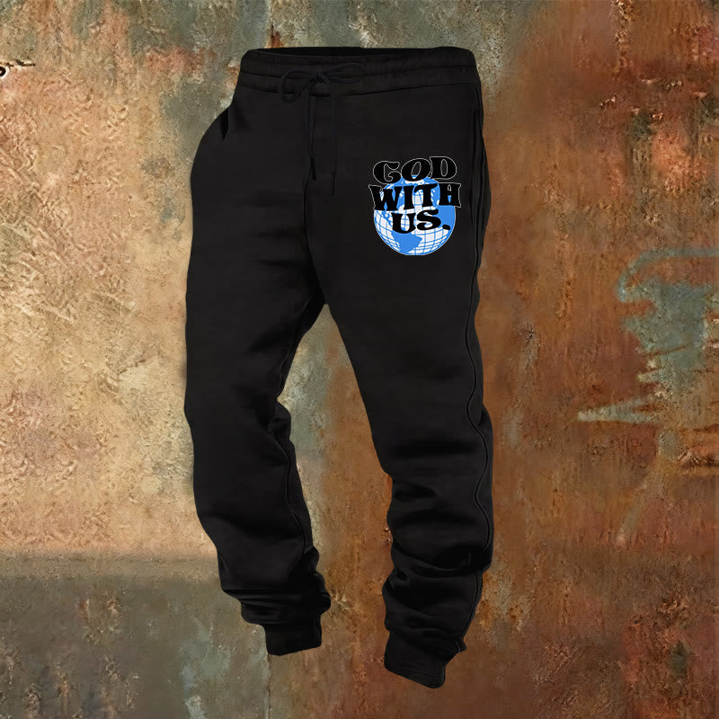 Christianartworkshop Globus & Gott mit uns Jogginghose: Gemütliche Erinnerungen an seine Nähe - Schwarz - 2XL - image 4
