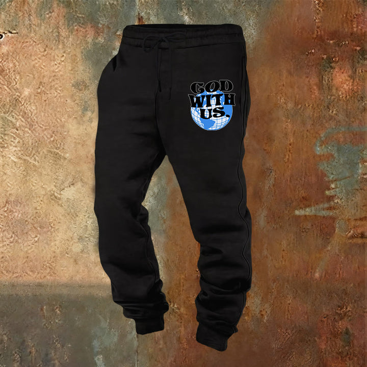 Christianartworkshop Globus & Gott mit uns Jogginghose: Gemütliche Erinnerungen an seine Nähe - Schwarz - 2XL - image 4