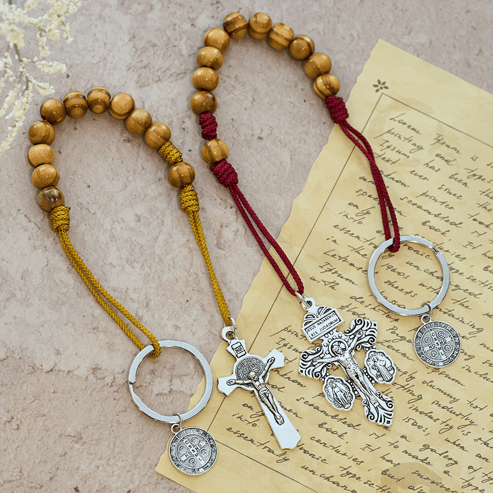 Christianartworkshop Kruzifix & St.-Benedikt-Medaille Rosenkranz aus Holz: Sanfte Erinnerung an den Frieden - image 1