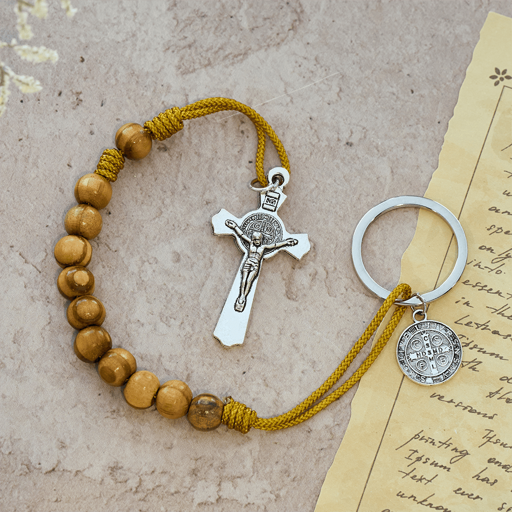 Christianartworkshop Kruzifix & St.-Benedikt-Medaille Rosenkranz aus Holz: Sanfte Erinnerung an den Frieden - image 9