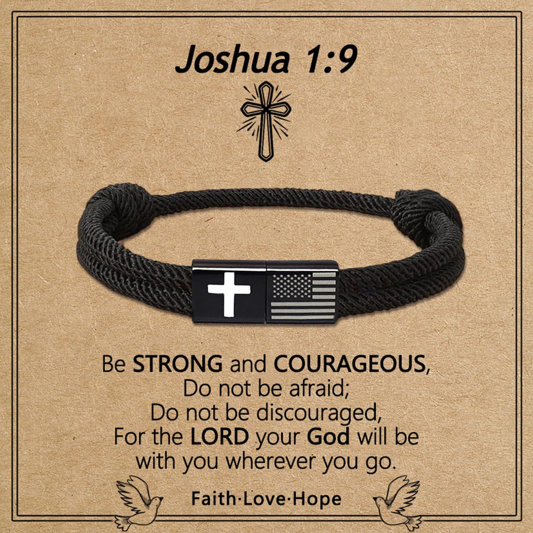 Christianartworkshop Armband mit amerikanischer Flagge und Kreuz sowie Karte: Praktischer Glaube mit tiefer Bedeutung - Josua 1:9 - image 0