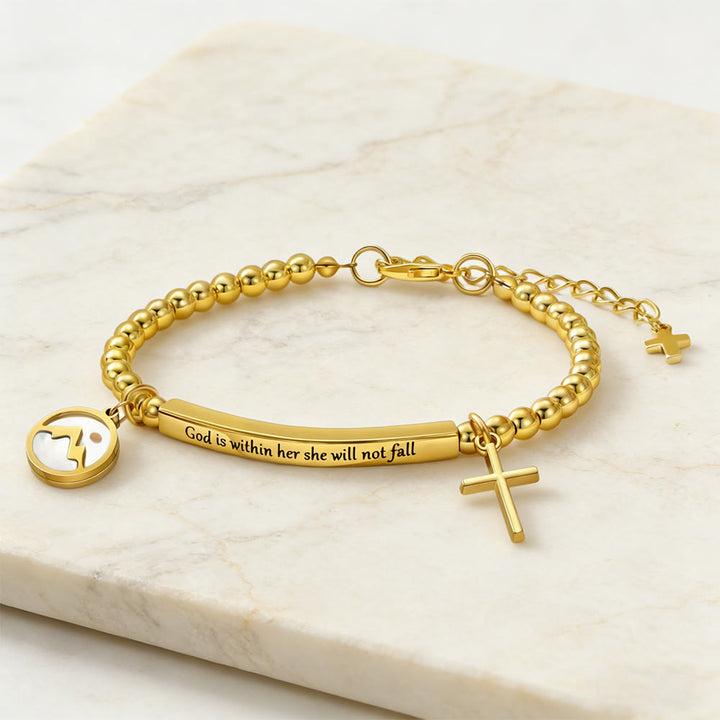 Christianartworkshop Senfkorn- und Goldperlen-Kreuzarmband mit Geschenkkarte „Gott ist in ihr“ - image 2