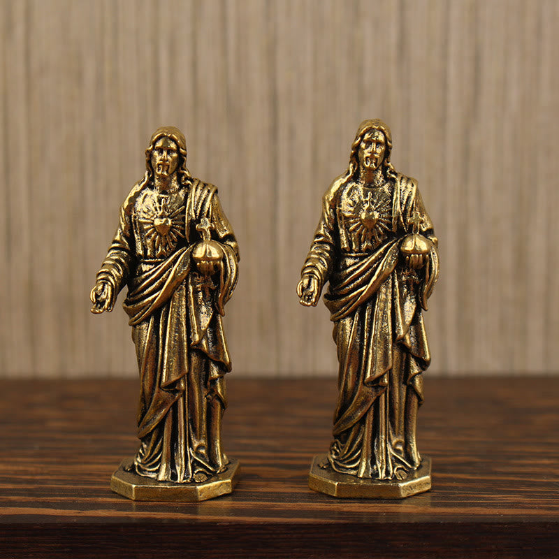 Christianartworkshop Messingstatue von Jesus mit dem Heiligen Herzen: Ehrfürchtiger Begleiter der Gnade - image 0