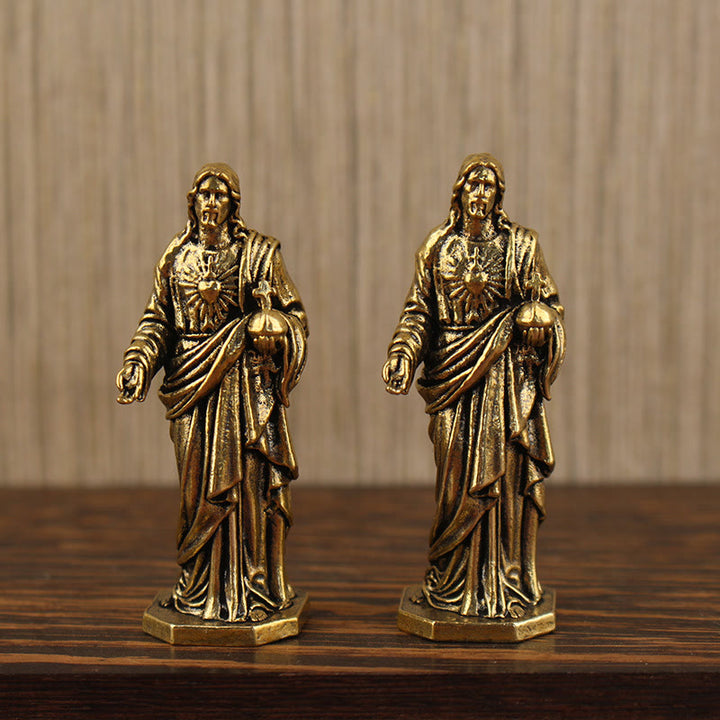 Christianartworkshop Messingstatue von Jesus mit dem Heiligen Herzen: Ehrfürchtiger Begleiter der Gnade - image 0