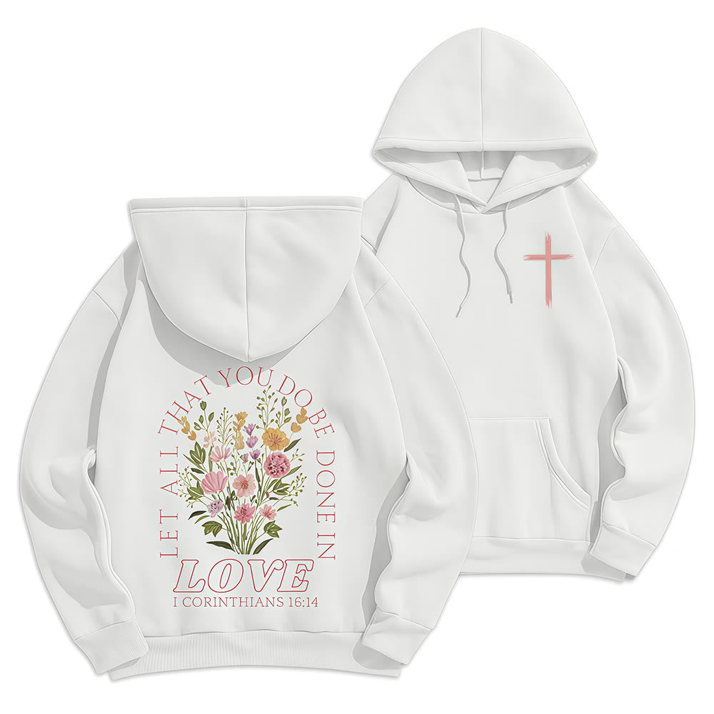 Christianartworkshop „Liebe alles“ – Kapuzenpullover mit Blumenmuster und Fleece-Futter aus Polyester - Weiß - 2XL - image 12