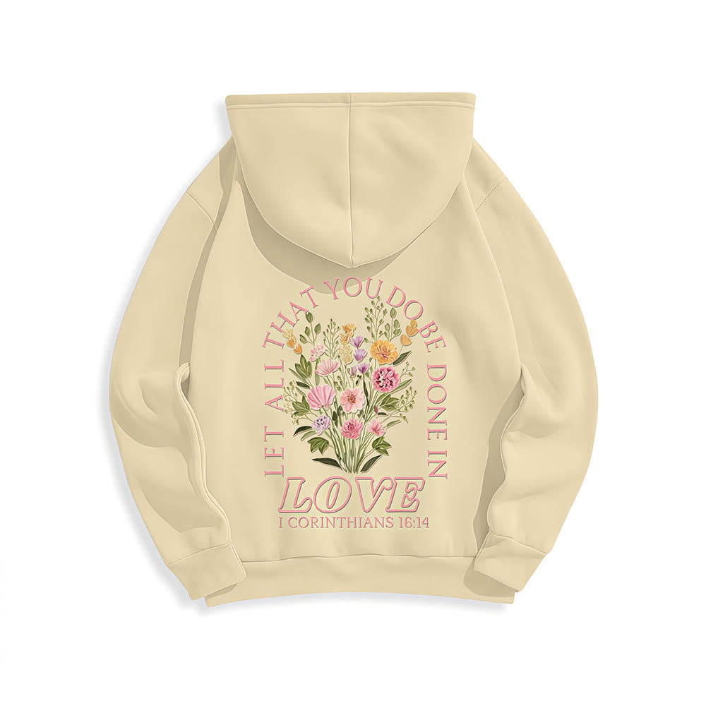 Christianartworkshop „Liebe alles“ – Kapuzenpullover mit Blumenmuster und Fleece-Futter aus Polyester - image 1