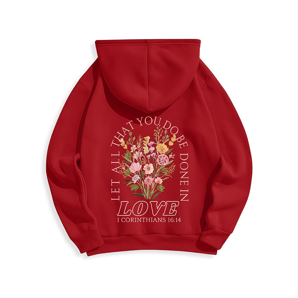 Christianartworkshop „Liebe alles“ – Kapuzenpullover mit Blumenmuster und Fleece-Futter aus Polyester - image 19