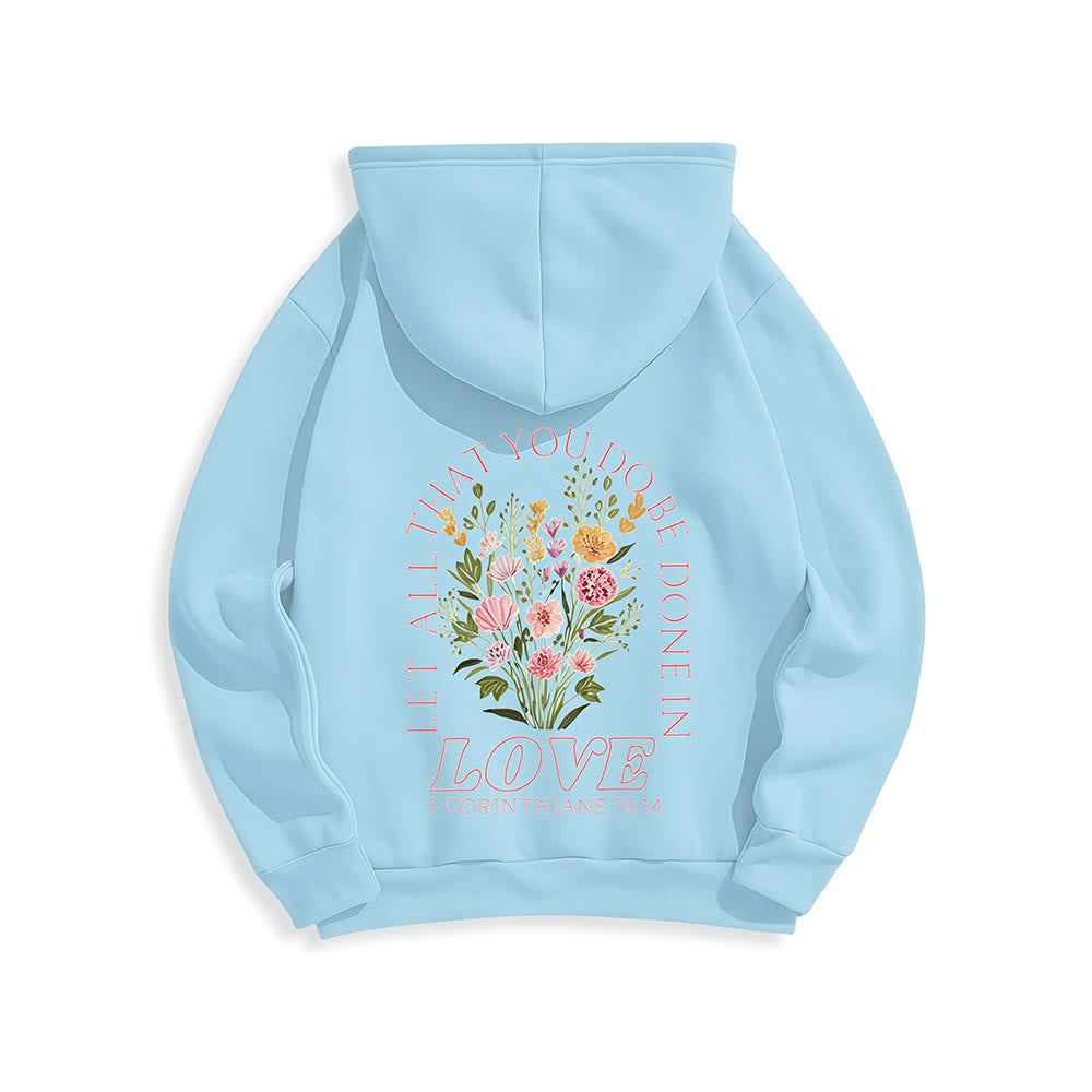 Christianartworkshop „Liebe alles“ – Kapuzenpullover mit Blumenmuster und Fleece-Futter aus Polyester - image 22