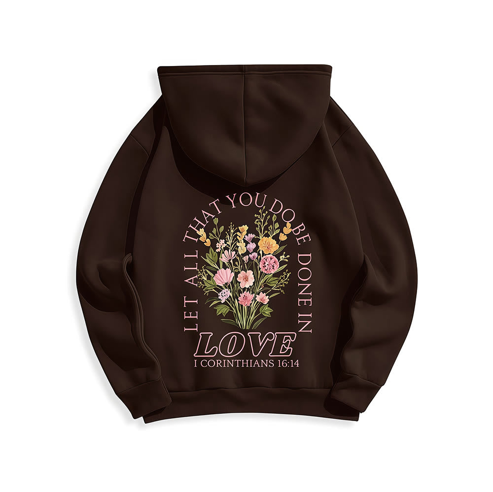 Christianartworkshop „Liebe alles“ – Kapuzenpullover mit Blumenmuster und Fleece-Futter aus Polyester - image 7