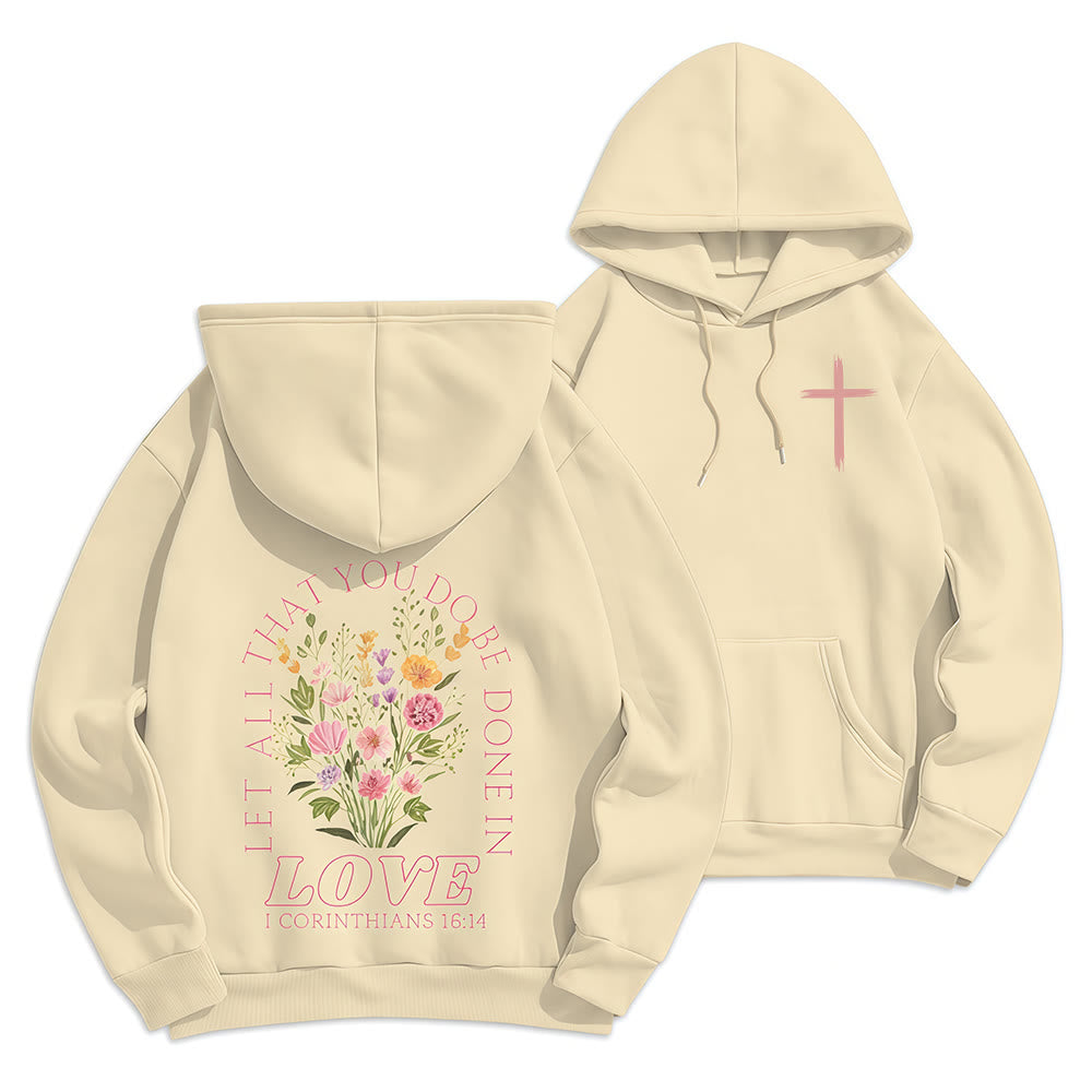 Christianartworkshop „Liebe alles“ – Kapuzenpullover mit Blumenmuster und Fleece-Futter aus Polyester - Beige - 2XL - image 0