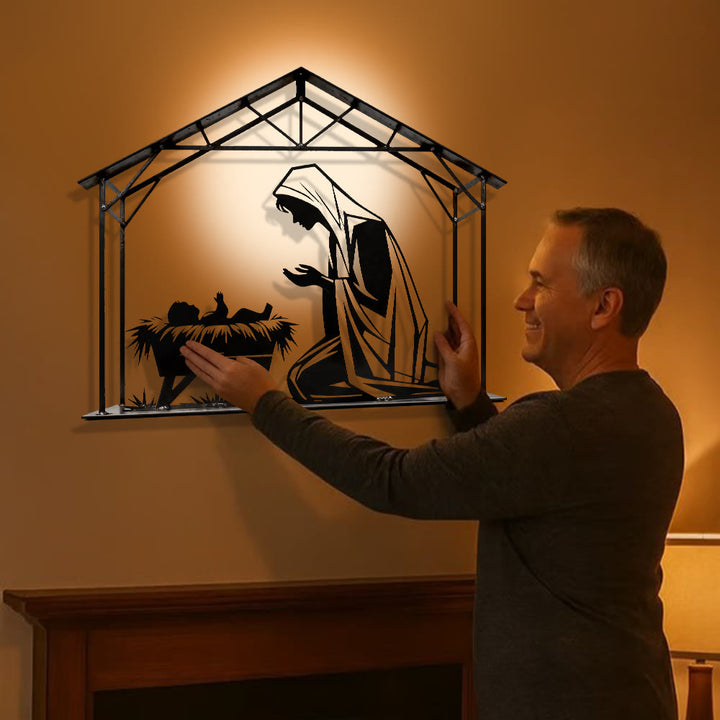 Christianartworkshop Wanddeko „Maria und Krippe“ aus Metall: Stille Erinnerung an sanfte Gnade - image 1