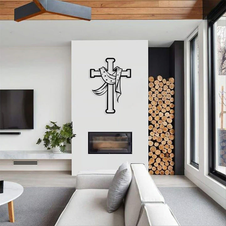 Christianartworkshop Stern-Schal-Kreuz-Wanddekoration aus Metall: Sanfter Begleiter der göttlichen Gnade - image 1