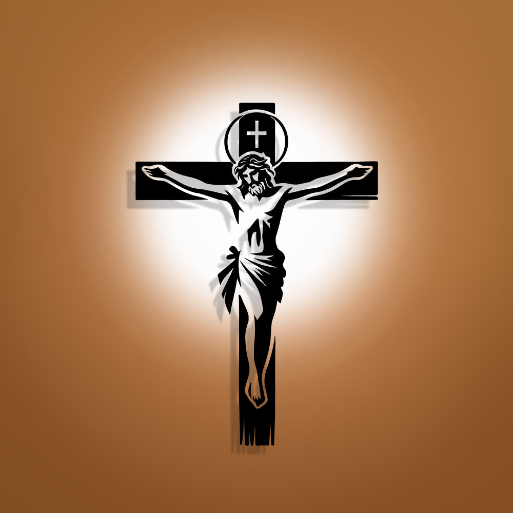 Christianartworkshop Heiligenschein-Kreuz aus Metall als Wanddekoration: Ehrfürchtiger Begleiter des göttlichen Opfers - 11,13''*15,75''/28,28 cm*40 cm - image 0