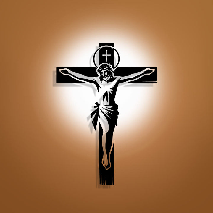 Christianartworkshop Heiligenschein-Kreuz aus Metall als Wanddekoration: Ehrfürchtiger Begleiter des göttlichen Opfers - 11,13''*15,75''/28,28 cm*40 cm - image 0