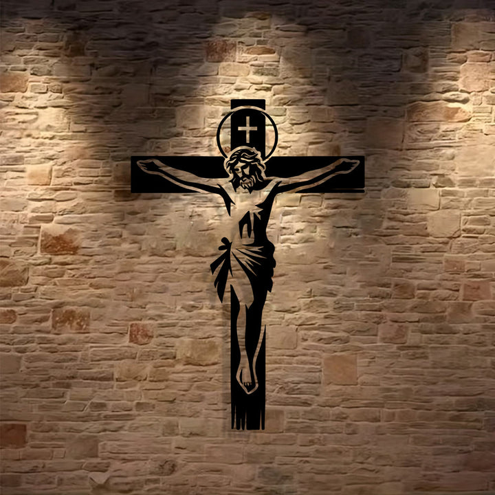 Christianartworkshop Heiligenschein-Kreuz aus Metall als Wanddekoration: Ehrfürchtiger Begleiter des göttlichen Opfers - image 3