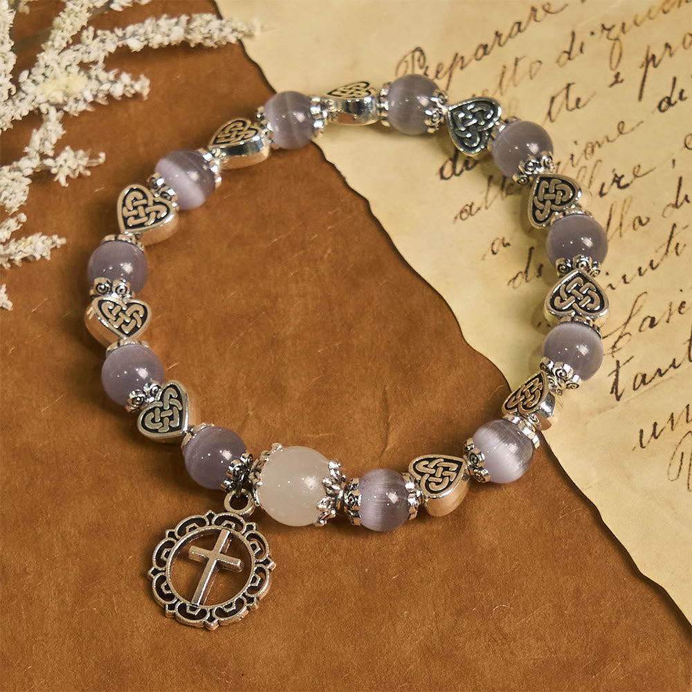 Christianartworkshop Armband mit keltischem Knoten und Katzenaugenmotiv: Sanfter Begleiter der täglichen Gnade - Lila (Handgelenkumfang: 16 cm) - image 0