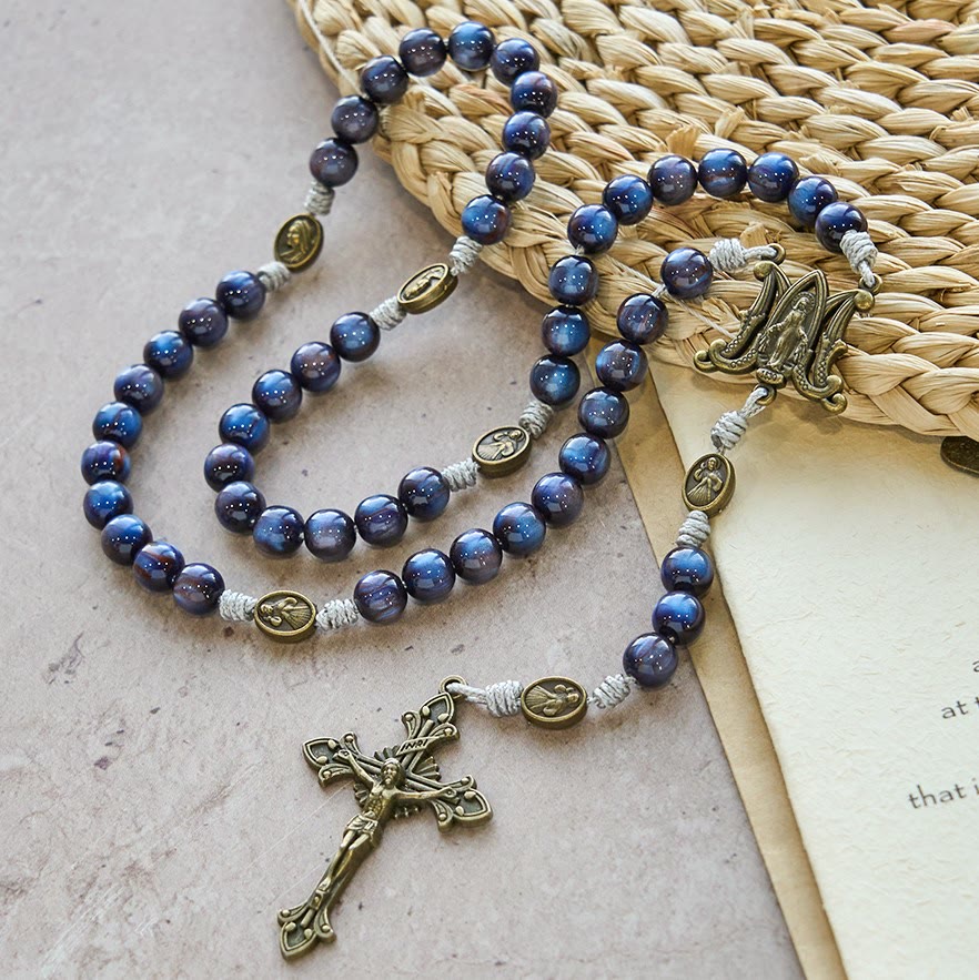 Christianartworkshop Rosenkranz „Tiefblauer Sternenlicht-Glaube“: Heilige Medaillen der Göttlichen Barmherzigkeit und Unserer Lieben Frau - Göttliche Barmherzigkeit und Unsere Liebe Frau - image 0