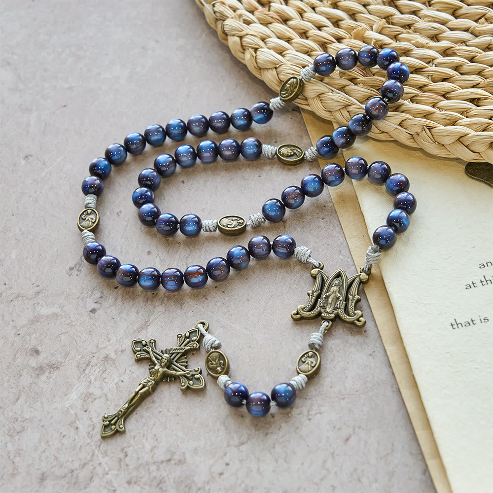 Christianartworkshop Rosenkranz „Tiefblauer Sternenlicht-Glaube“: Heilige Medaillen der Göttlichen Barmherzigkeit und Unserer Lieben Frau - image 3