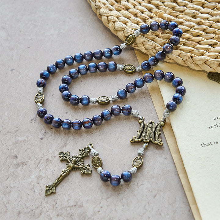 Christianartworkshop Rosenkranz „Tiefblauer Sternenlicht-Glaube“: Heilige Medaillen der Göttlichen Barmherzigkeit und Unserer Lieben Frau - image 3