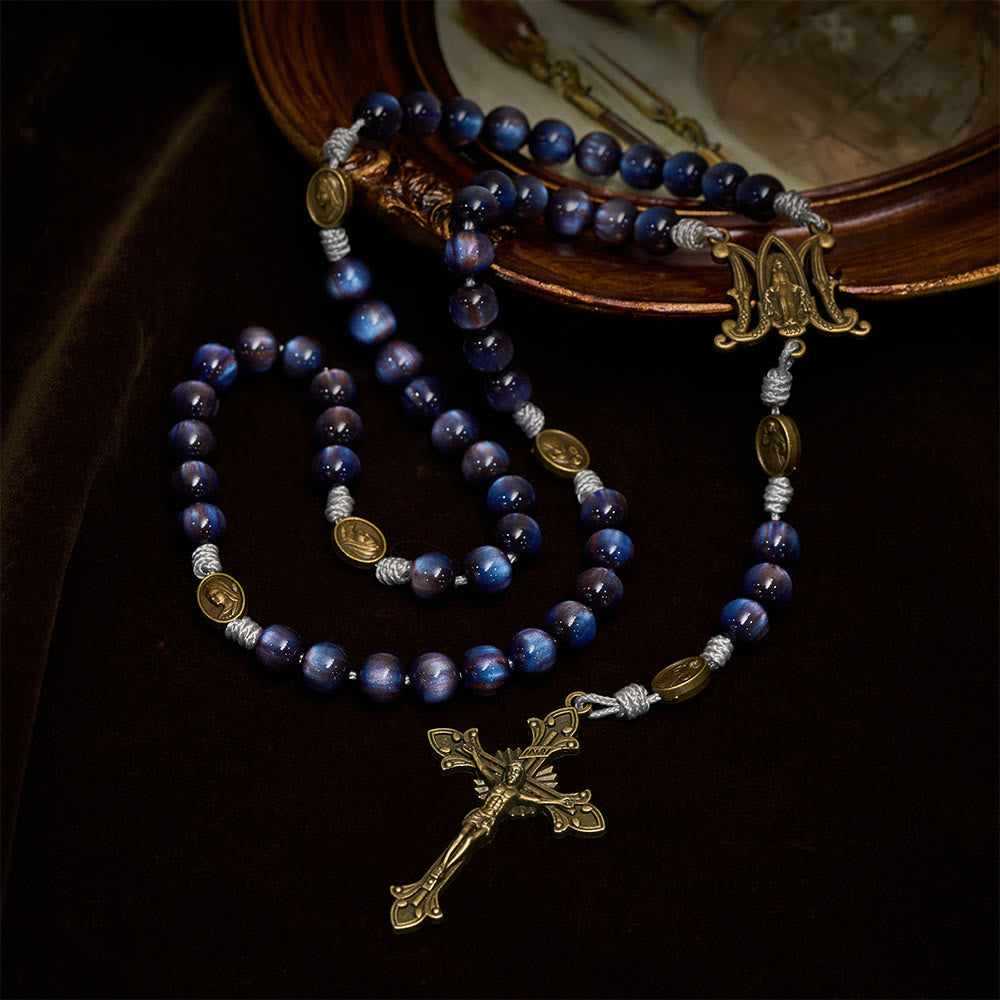 Christianartworkshop Rosenkranz „Tiefblauer Sternenlicht-Glaube“: Heilige Medaillen der Göttlichen Barmherzigkeit und Unserer Lieben Frau - image 6