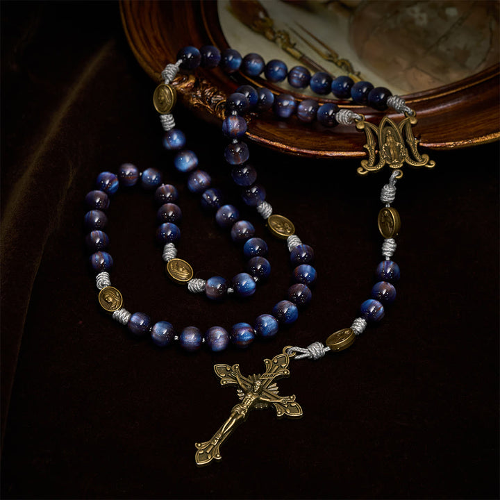 Christianartworkshop Rosenkranz „Tiefblauer Sternenlicht-Glaube“: Heilige Medaillen der Göttlichen Barmherzigkeit und Unserer Lieben Frau - image 6