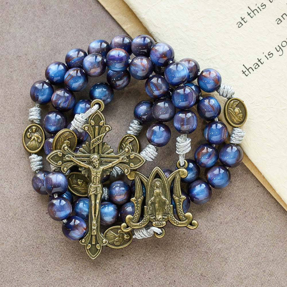 Christianartworkshop Rosenkranz „Tiefblauer Sternenlicht-Glaube“: Heilige Medaillen der Göttlichen Barmherzigkeit und Unserer Lieben Frau - image 5