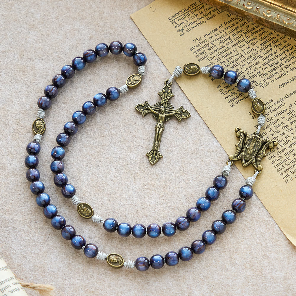 Christianartworkshop Rosenkranz „Tiefblauer Sternenlicht-Glaube“: Heilige Medaillen der Göttlichen Barmherzigkeit und Unserer Lieben Frau - image 2
