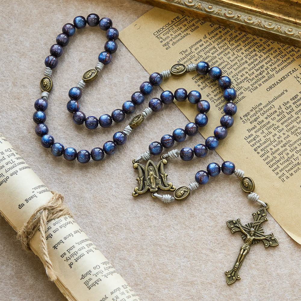 Christianartworkshop Rosenkranz „Tiefblauer Sternenlicht-Glaube“: Heilige Medaillen der Göttlichen Barmherzigkeit und Unserer Lieben Frau - image 4
