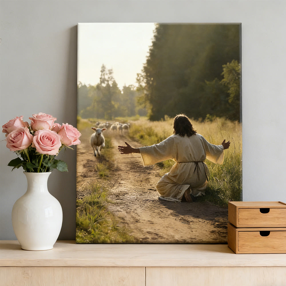 Christianartworkshop Wandbild „Der heitere Gute Hirte“: Ein warmherziger Begleiter sanfter Fürsorge - Gerahmtes Leinwandgemälde - 11,81''*15,75''0,71"/30*40*1,8cm - image 0