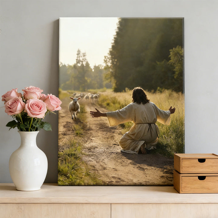 Christianartworkshop Wandbild „Der heitere Gute Hirte“: Ein warmherziger Begleiter sanfter Fürsorge - Gerahmtes Leinwandgemälde - 11,81''*15,75''0,71"/30*40*1,8cm - image 0