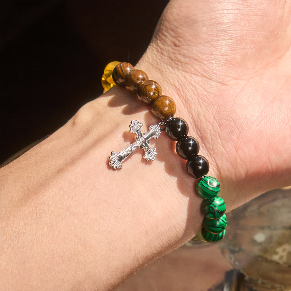 Christianartworkshop Armband aus verschiedenen Natursteinen mit Kreuz: Glaube, der natürlich strahlt - image 1