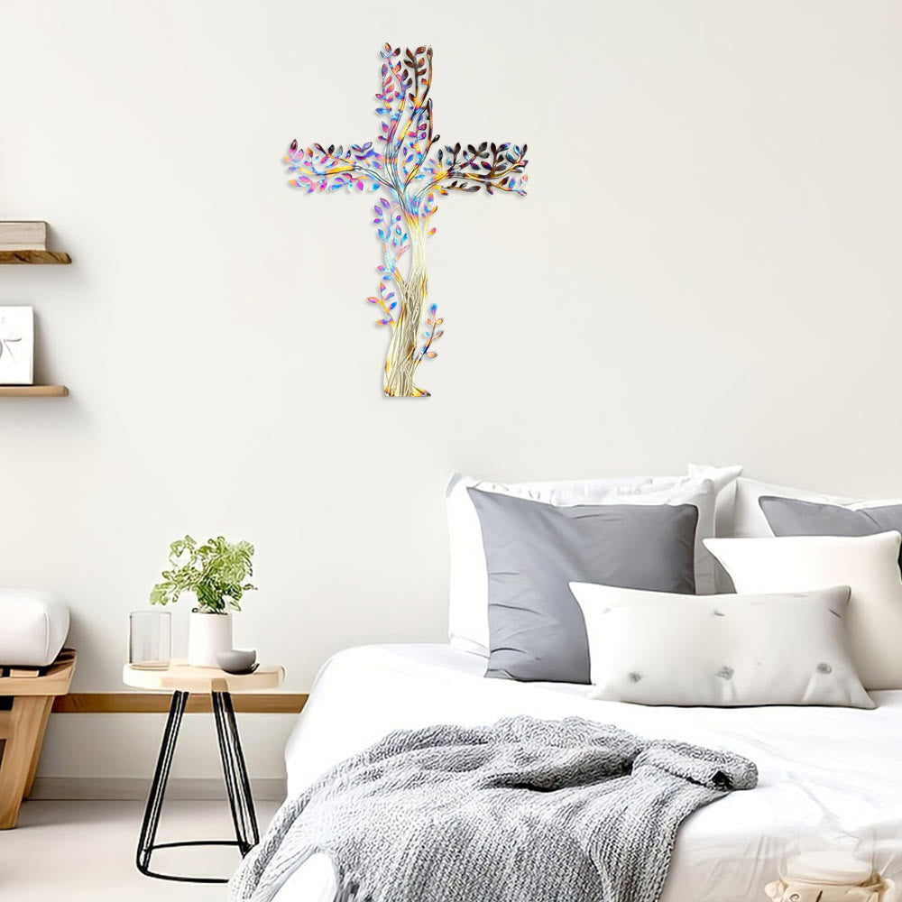 Christianartworkshop 4-Stilige Wanddekoration mit blühendem Kreuz aus Metall: Wachstum und Gnade in jedem Zweig - image 1