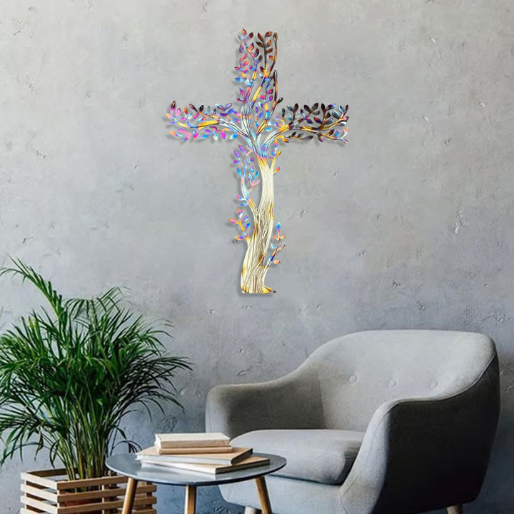 Christianartworkshop 4-Stilige Wanddekoration mit blühendem Kreuz aus Metall: Wachstum und Gnade in jedem Zweig - image 3
