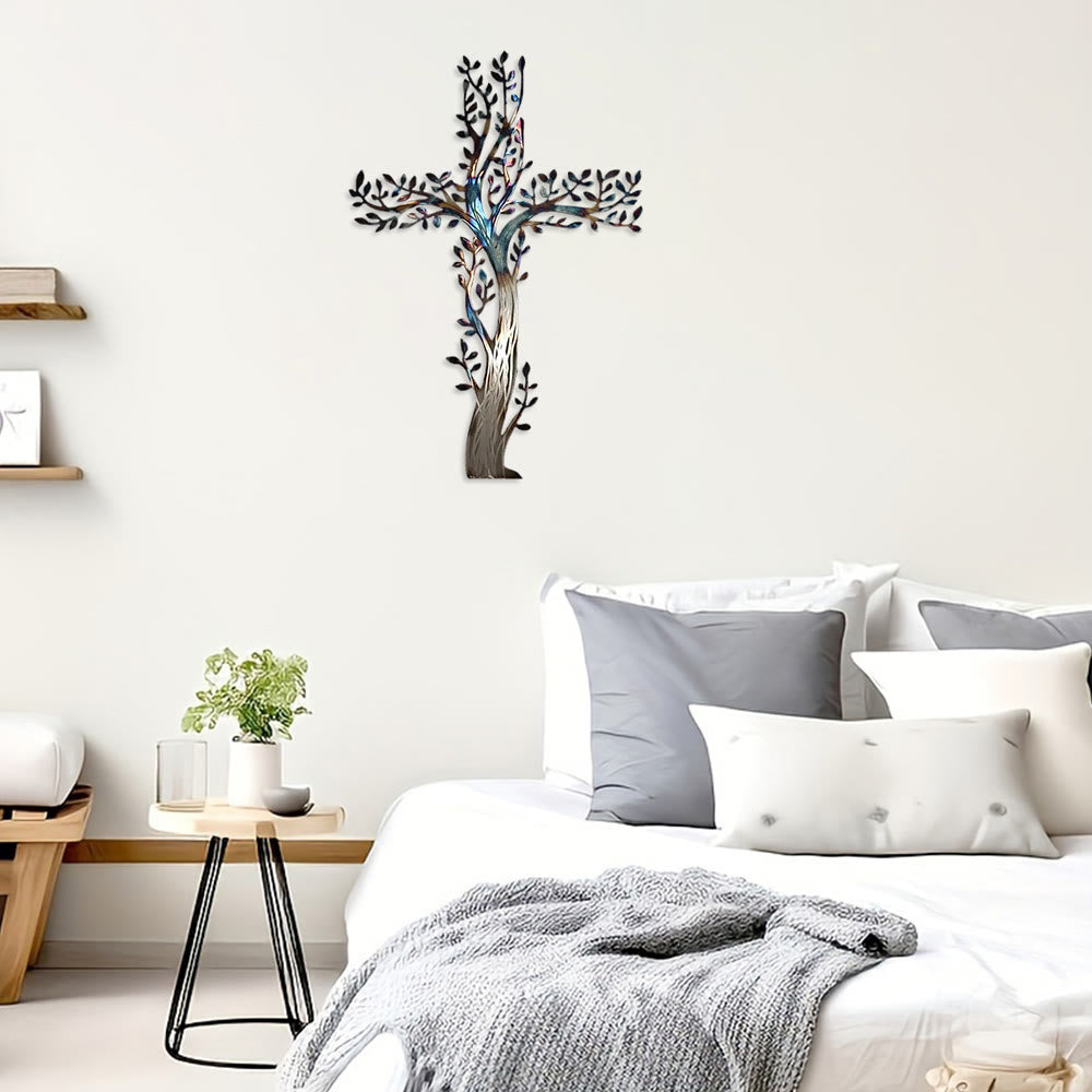 Christianartworkshop 4-Stilige Wanddekoration mit blühendem Kreuz aus Metall: Wachstum und Gnade in jedem Zweig - image 5
