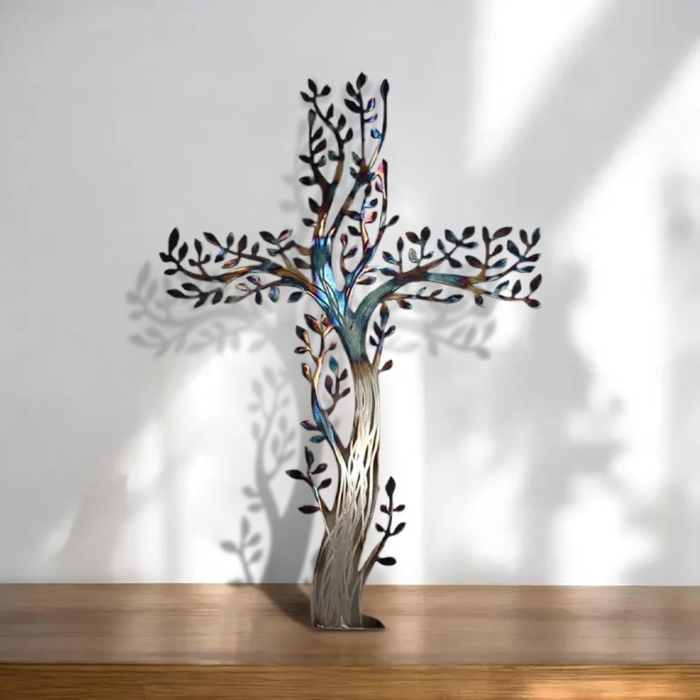 Christianartworkshop 4-Stilige Wanddekoration mit blühendem Kreuz aus Metall: Wachstum und Gnade in jedem Zweig - B - 19,69''*17,78''/50*35cm - image 4