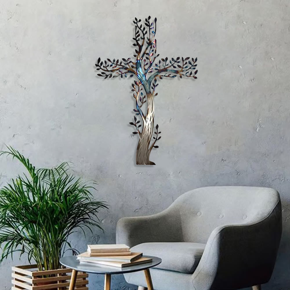 Christianartworkshop 4-Stilige Wanddekoration mit blühendem Kreuz aus Metall: Wachstum und Gnade in jedem Zweig - image 6