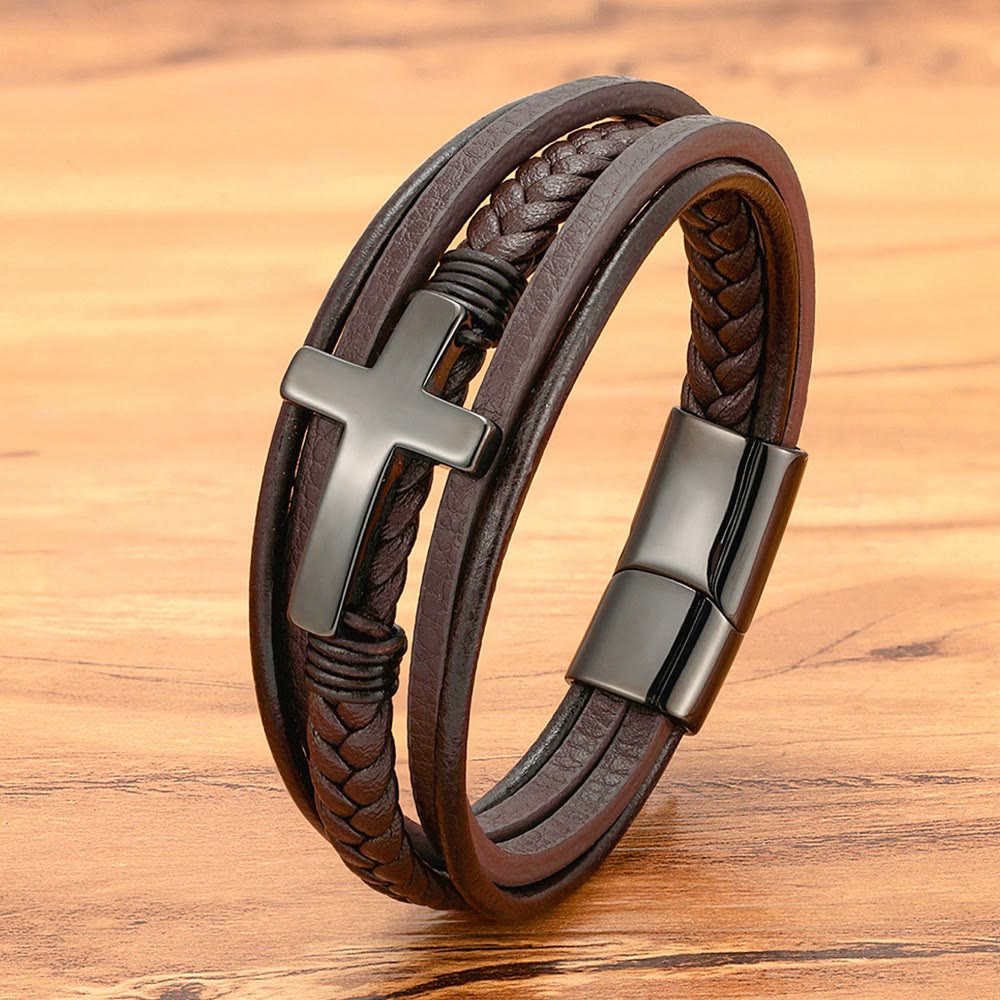 Christianartworkshop Geflochtenes Kreuz-Lederarmband: Beständige Gnade für jedes Handgelenk - Braunes und schwarzes Kreuz - 9,1 Zoll / 23 cm - image 10