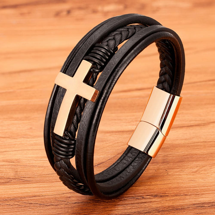 Christianartworkshop Geflochtenes Kreuz-Lederarmband: Beständige Gnade für jedes Handgelenk - Schwarzes und roségoldenes Kreuz - 9,1 Zoll / 23 cm - image 5