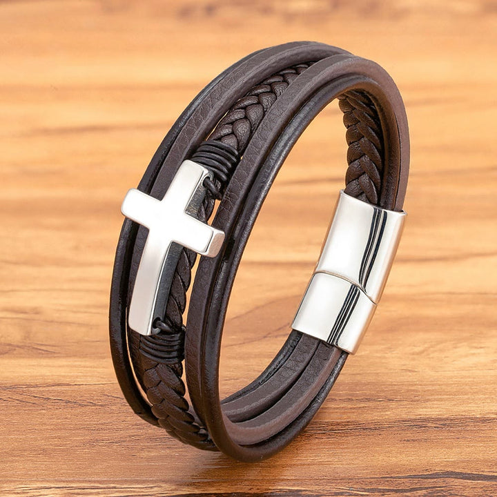 Christianartworkshop Geflochtenes Kreuz-Lederarmband: Beständige Gnade für jedes Handgelenk - Braunes und silbernes Kreuz - 9,1 Zoll / 23 cm - image 9