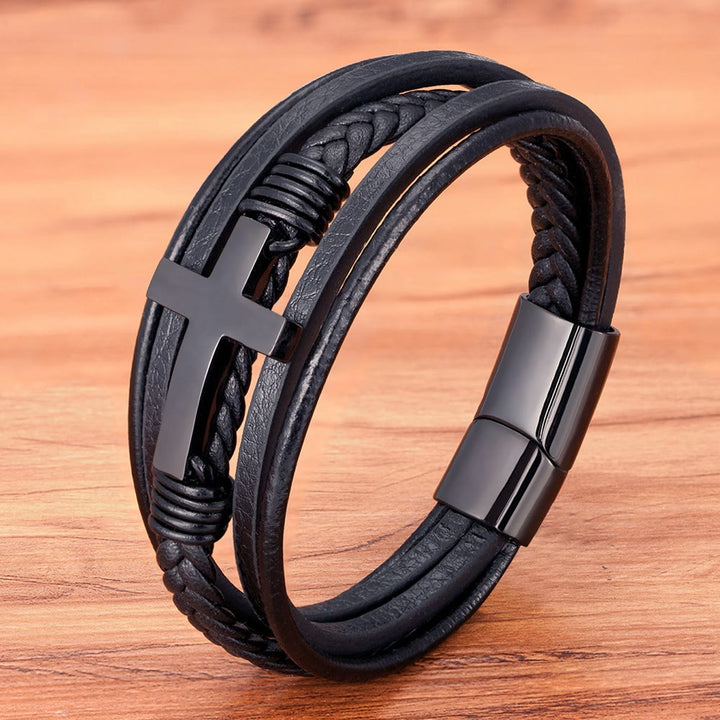 Christianartworkshop Geflochtenes Kreuz-Lederarmband: Beständige Gnade für jedes Handgelenk - Schwarzes & Schwarzes Kreuz - 9,1 Zoll / 23 cm - image 3