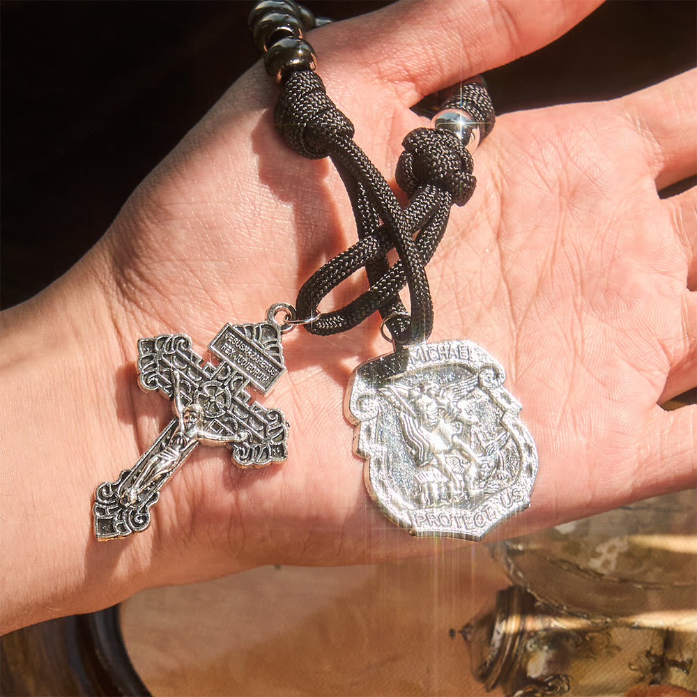 Christianartworkshop Autoanhänger und Rosenkranz in einem – mit Schutzschild des Heiligen Michael und Benedikt sowie Gnade gegen das Böse – zum Tragen in der Hosentasche - image 8