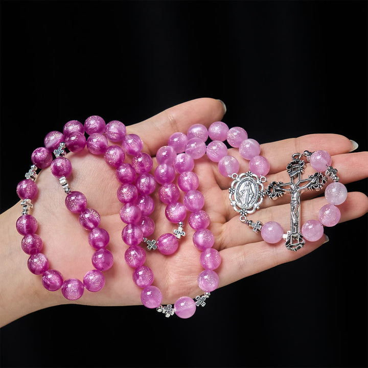 Christianartworkshop Göttliche Spiegelung Farbwechselnder Rosenkranz: Erblüht im Sonnenlicht von zartem Rosa zu leidenschaftlichem Magenta - UV-Farbverschiebung - image 0